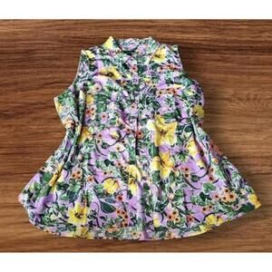 Designer women size 24W clothes floral flower tank top button shirt